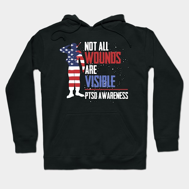 PTSD Awareness Not all wounds are visible Teal Ribbon Hoodie by Caskara